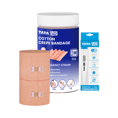 Combo Pack Of Tata 1mg Cotton Crepe Bandage 8cm & Tata 1mg Digital Thermometer