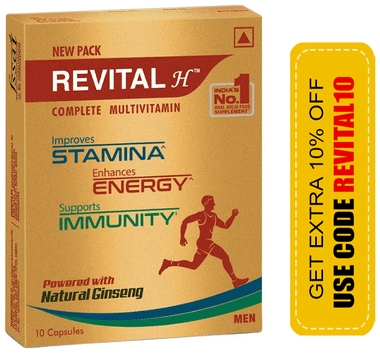 Revital H Men Multivitamin with Calcium, Zinc & Ginseng for Immunity, Strong Bones & Energy