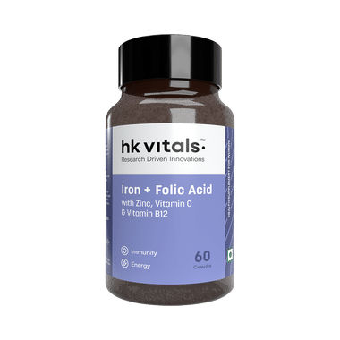 HK Vitals Vitals Iron + Folic Acid | With Zinc, Vitamin C & Vitamin B12 for Anaemia, Immunity & Energy | Capsule