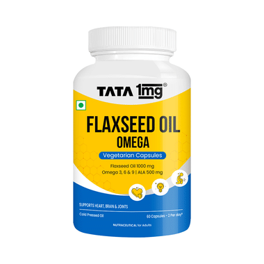 Flaxseed Oil | 1000 mg Veg Capsules | Omega 3 6 9 Fatty Acid | Supports Heart Health | by Tata 1mg