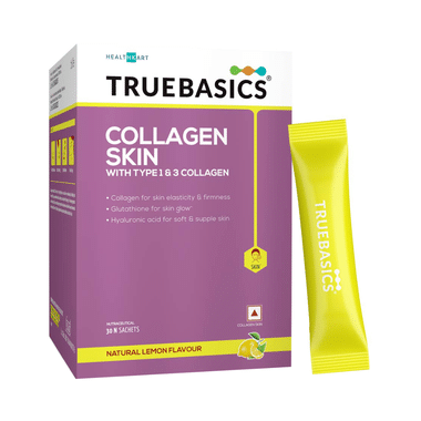 TrueBasics Lemon Collagen Beauty With Type 1 & 3 | With Glutathione & Hyaluronic Acid For Skin Health | Sachet