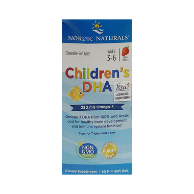 Nordic Naturals Children's DHA 250mg Omega 3 Chewable Mini Softgel For Healthy Brain Development & Immune System Function 3-6 Yrs Strawberry