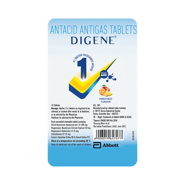Digene Antacid Antigas Tablet | For Acidity, Gas & Stomach Care | Flavour Mixed Fruit