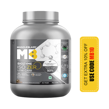 MuscleBlaze Iso Zero Low Carb | For Muscle Gain | Improves Protein Absorption By 50% | Flavour Powder Ice Cream Chocolate