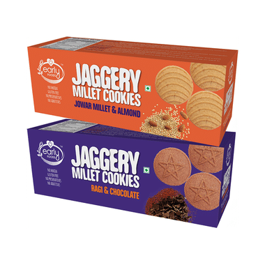 Early Foods Combo Pack Of Jaggery Millet Cookies Jowar Millet & Almond And Jaggery MIllet Cookies Ragi & Chocolate (150gm Each)