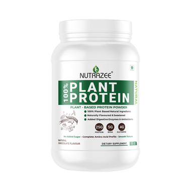Nutrazee Natural 100% Plant-Based Protein | With Added Digestive Enzymes, BCAA & Glutamine For Muscles | Flavour Powder Natural Chocolate