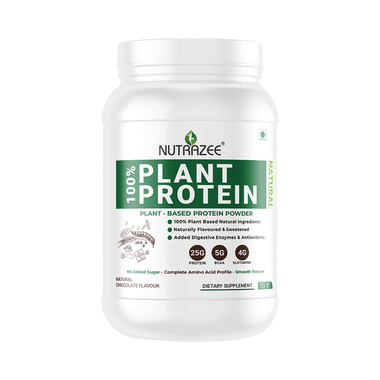 Nutrazee Natural 100% Plant-Based Protein | With Added Digestive Enzymes, BCAA & Glutamine for Muscles | Flavour Powder Natural Chocolate