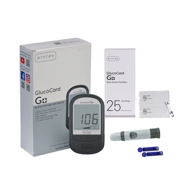 Arkray Glucocard G+ Blood Glucose Test Meter With 25 Test Strips, 10 Sterile Lancets And Lancing Device Free