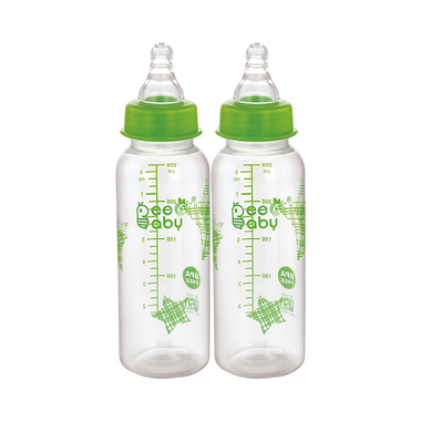 BeeBaby Basic Slim Neck Baby Feeding Bottle With Premium Anti - Colic Comfort Silicone Nippl 8 Months + (250ml Each) Green