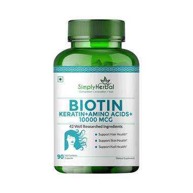 Simply Herbal Biotin 10000mcg | With Keratin & Amino Acids for Hair, Skin & Nails | Capsule