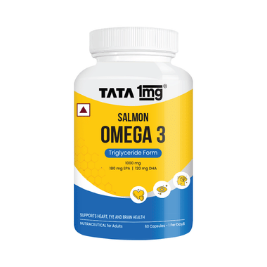 Salmon Omega 3 Fish Oil  1000mg Capsule | High absorption | Helps manage cholesterol | by Tata 1mg