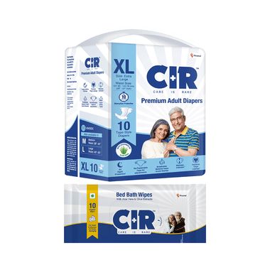 Combo Pack of Premium Adult Unisex Diaper with Aloe Vera XL (10) & Bed bath Wipe (10)