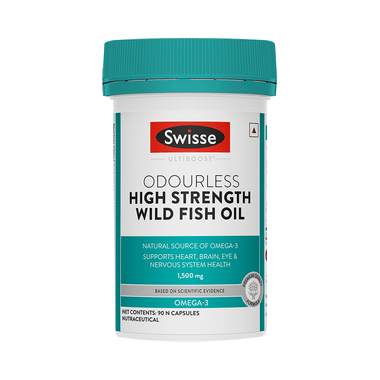 Swisse Ultiboost Odourless High Strength Wild Fish Oil Capsule With 1500mg Omega 3 | For Heart, Brain, Eye & Joint Health