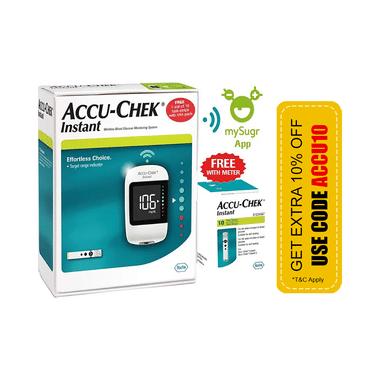 Accu-Chek Instant Glucometer Combo Pack With Free 10 Test Strips, MySugr App