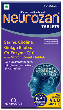 Neurozan Tablet with Serine, Choline, Gingko Biloba & Coenzyme Q10 | Gluten Free