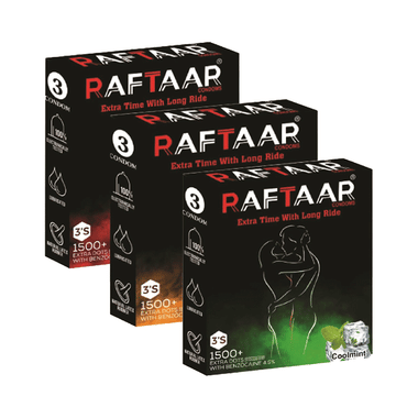 Raftaar Combo Pack of Condom Strawberry, Coolmint, Chocolate (3 Each)