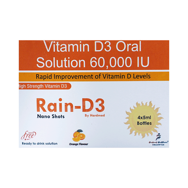 Rain D3 Vitamin D3 Oral Solution 60,000 IU Nano Shots (4x5ml Bottle Each) Orange