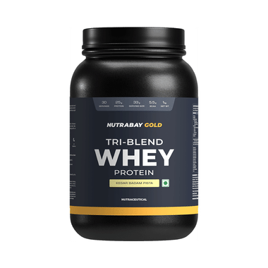 Nutrabay Gold Tri-Blend Whey Protein For Muscle Recovery & Immunity | No Added Sugar | Flavour Powder Kesar Badam Pista