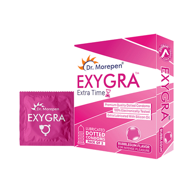 Dr. Morepen Exygra Dotted Condoms With Extra Lubricated Silicon Oil Bubblegum