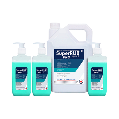 Super Rub Combo Pack Of Pro Alcohol Based Rapid Hand Disinfectant 3x500ml With 5ltr Can