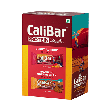 CaliBar Protein Crispy Bar (40gm Each) 3 Berry Almond & 3  Roasted Coffee Bean