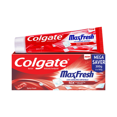 Colgate Maxfresh with Cooling Crystals Anticavity Toothpaste | Mega Save Pack (150gm Each) Spicy Fresh Red Gel