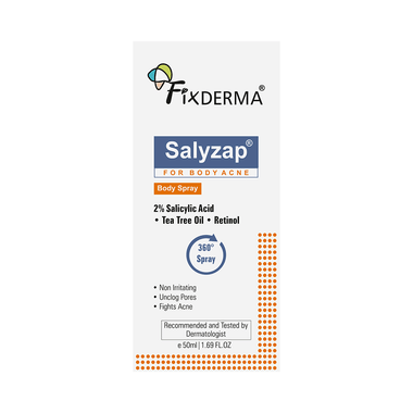 Fixderma Salyzap 2% Salicylic Acid Body Spray | Anti Acne Body Spray Fights With Acne & Unclogs Pores