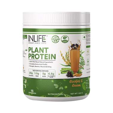 Inlife Vegan Plant Protein | Powder With Added Digestive Enzymes For Strength & Muscle Mass | Flavour Powder Cookies & Cream