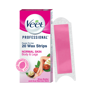 Veet Professional Waxing Strips Kit  20 Strips | Gel Wax Hair Removal For Women | Up To 28 Days Of Smoothness | No Wax Heater Or Wax Beans Required For Normal Skin