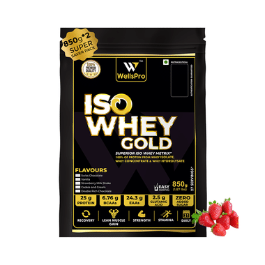 WellsPro Iso Whey Gold Powder (850gm Each) Strawberry Milkshake