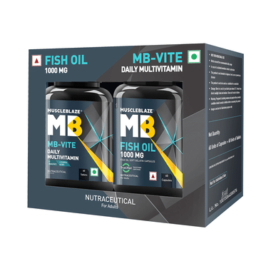 MuscleBlaze Combo Pack Of Fish Oil 1000mg Capsule & MB-Vite Daily Multivitamin Tablet (60 Each)