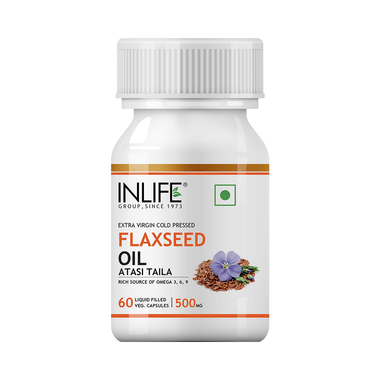 Inlife Extra Virgin Cold Pressed Flaxseed Oil | With Omega 3, 6 & 9 | Liquid Filled Capsule