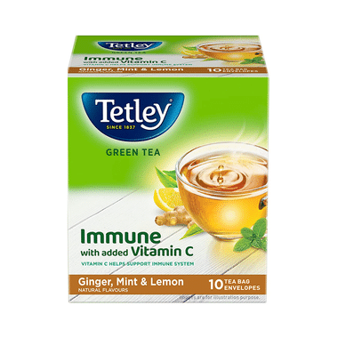 Tetley Green Tea Immune With Added Vitamin C Tea Bag (1.3gm Each) Ginger, Mint & Lemon