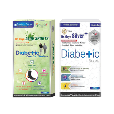 Vringra Combo Pack of Dr. Oxyn Aloe Sports Diabetic Comfort Walker and Dr. Oxyn Silver+ Diabetic Socks (1 Pair Each)