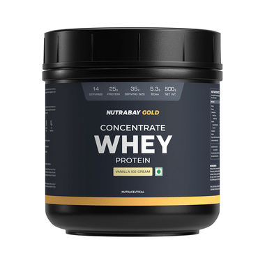 Nutrabay Gold Concentrate Whey Protein For Muscle Recovery | No Added Sugar Powder Vanilla Icecream