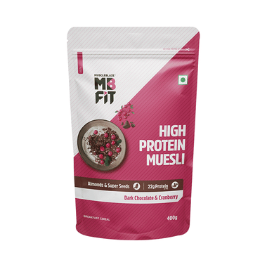 MuscleBlaze Fit High Protein Muesli 22 G Protein | Flavour Dark Chocolate & Cranberry