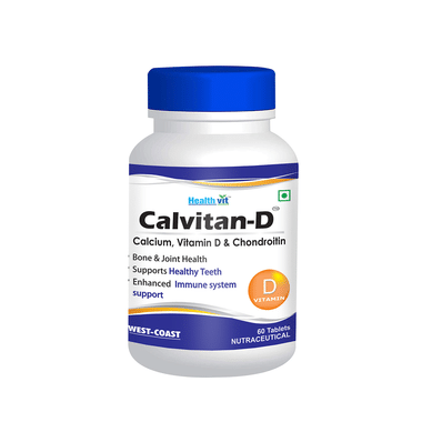 HealthVit Calvitan-D | With Calcium, Vitamin D & Chondroitin | For Bones, Joints, Teeth & Immunity | Tablet