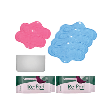 Re:Pad Reusable Sanitary Pad 2 Maxi & 4 Super Maxi 2 Pink & 4 Blue