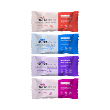 The Whole Truth Vegan Energy Bar (40gm Each) | 2 Peanut Choco Fudge, 2 Almond Choco Fudge, 1 Cocoa Cranberry Fudge, 1 Mocha Almond Fudge