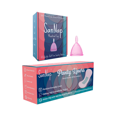 SanNap Combo Pack Of 25 Panty Liners & Menstrual Cup Small