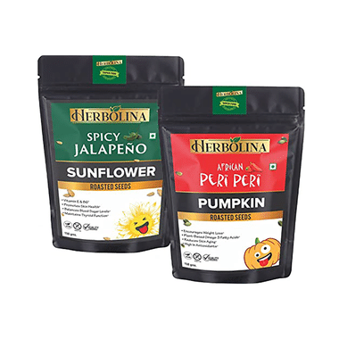 Herbolina Pumpkin & Sunflower Roasted Seeds (150gm Each) Spicy Jalapeno & African Peri Peri