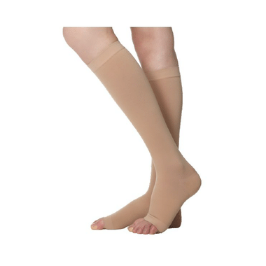 Medtex Class 2 Knee Length Imported Medical Cotton Compression Stocking for Varicose Veins Beige XXL