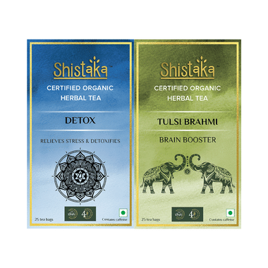 Shistaka Combo Pack Of Certified Organic Herbal Tea (1.8gm Each) Detox & Tulsi Brahmi