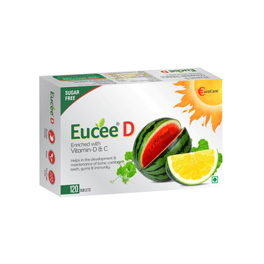 Eucee D With Vitamin D & C For Bones Watermelon Sugar Free For Immunity, Bone, Cartilage, Teeth & Gums Watermelon Tablet