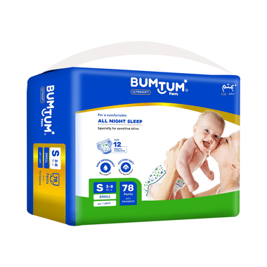 Bumtum Ultrasoft Baby Diaper Pants, Cottony Soft High Absorb Technology (78 Each) Small