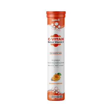HealthVit C-Vitan With Natural Vitamin C 1000mg For Healthy Skin | Flavour Orange Effervescent Tablet