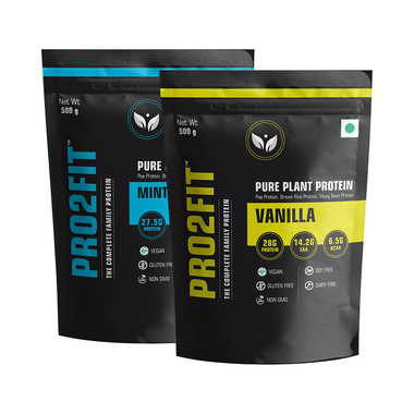 Pro2fit Vanilla & Minty Chocolate Pure Plant Protein (500gm Each)