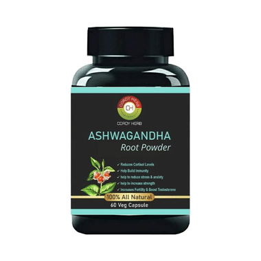 Cordy Herb Ashwagandha (Withania Somnifera) Root Veg Capsule For Helps In Stress Management, Support Strength & Energy