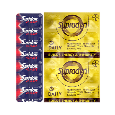 Bayer Combo Pack Of Supradyn Daily Multivitamin 15 Tablet & Saridon Advance 10 Tablet