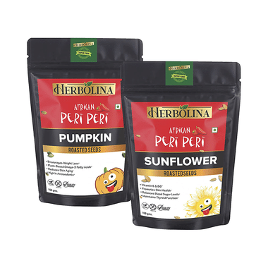 Herbolina Combo Pack of Pumpkin & Sunflower Roasted Seeds (150gm Each) African Peri Peri